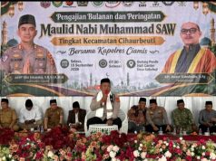 Polsek Cihaurbeuti Hadiri Pengajian Bulanan, Sampaikan Pesan Kamtibmas kepada Ribuan Jamaah
